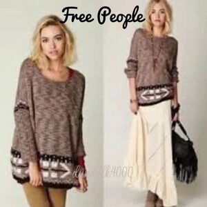 Free People Oversized Slouchy Mohair Wool Fair Isle Sweater XS